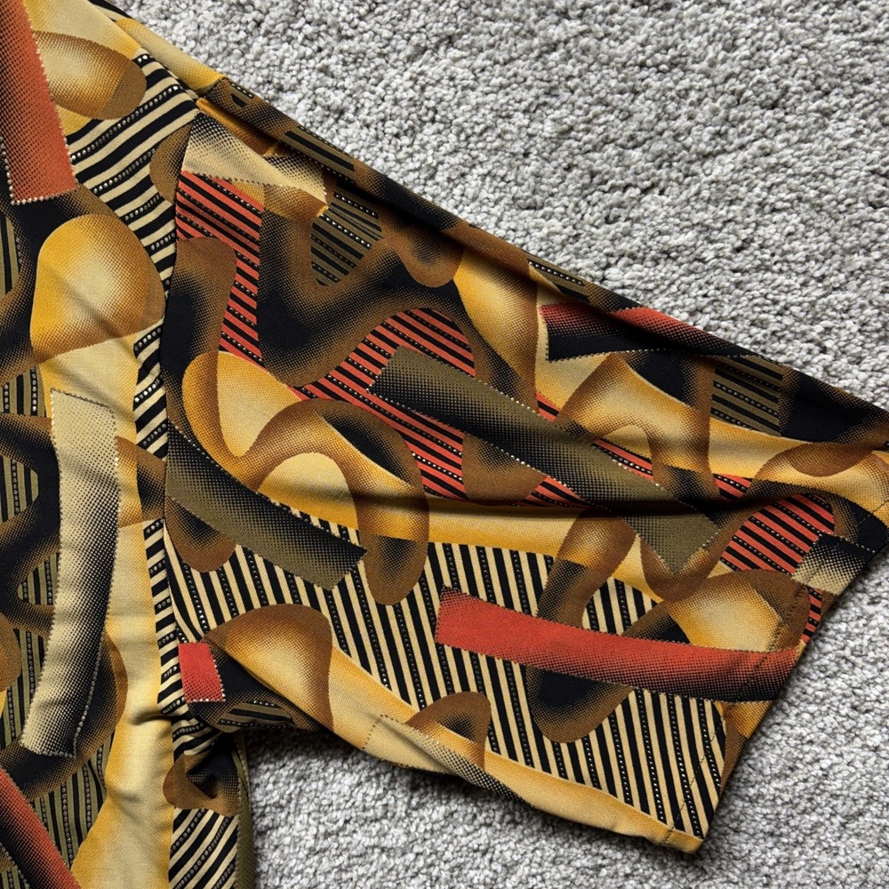 Vintage Creme De Silk Shirt‎ Mens MEDIUM Abstract Art ColorBlock Metallic Button - Picture 11 of 16